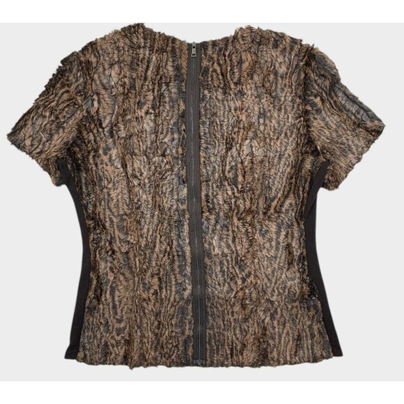 BCBG Max Azria Tulum Faux Fur Zip Back Top Camel Brown Y2K Mob Wife Holiday M - Picture 5 of 16